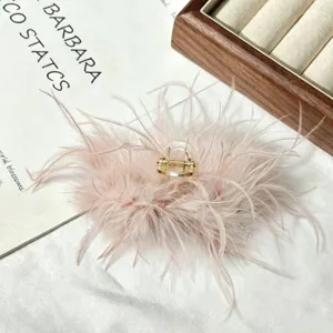 Pink ostrich feather hair claw clip, large winter hair accessory for women and girls.