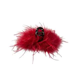 Large red feather hair claw clip for women winter stylish hairpin fluffy hair accessories