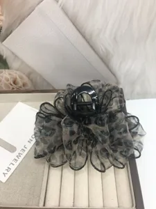 Grote luipaardprint organza haarklem, schattige pluche bloem haarklem voor vrouwen.