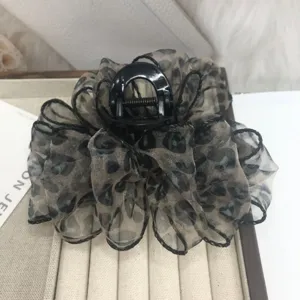 Grote Koreaanse luipaardprint organza haarspeld haarclip met pluizige wolk design
