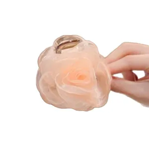 Organza rose flower hair claw clip for women elegant side ponytail hair accessories styling tool