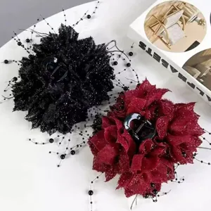Elegant Fabric Flower Hair Claw Clip With Tassel And Shiny Silk Details For Women Daily Styling Hair Accessories