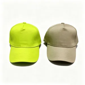 Unisex casual solid color baseball caps, simple hard-top sun hats in neon yellow and khaki.