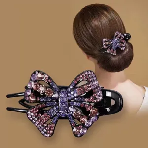 Élégant Femmes Strass Nœud Pince à Cheveux Vintage Cristal Barrettes Mode Accessoires Cheveux Pour Coiffure Quotidienne