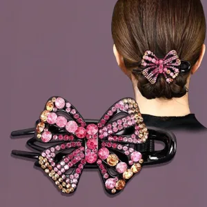 Élégante pince à cheveux nœud strass pour femmes, barrette cristal étincelante pour coiffure.