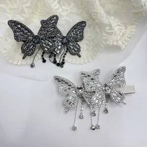 Elegant Butterfly Rhinestone Tassel Duckbill Hair Clip Alloy Crystal Hairpin Side Clip Fashion Hair Accessories