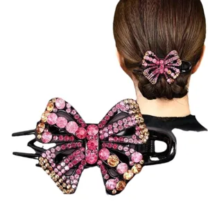 Pince à cheveux nœud en cristal pour femme élégante barrette strass queue de cheval chic