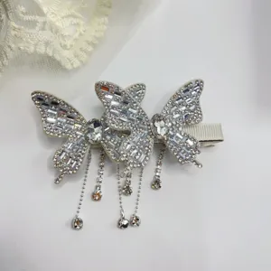 Elegant crystal butterfly hair clip with dazzling rhinestone fringe for women daily hair styling.