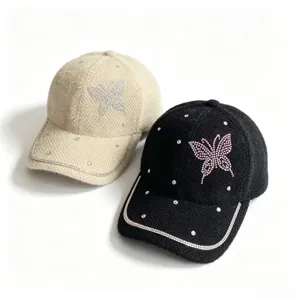 Damen Winter Warm Kunstnerz Vlies Baseball Kappe Strass Schmetterling Glänzend Ente Hut Mode Lässig Verstellbar Hut