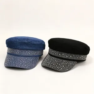 Cappello Cadetto con Strass Donna Elegante Berretto Piatto Decorato Di Strass!