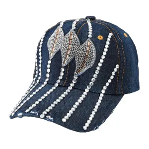 Gorra de béisbol de mezclilla con diamantes de imitación y borlas de cristal brillante para sol
