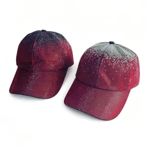 Exquisite gradient rhinestone baseball cap detail showcasing sparkling craftsmanship and style.