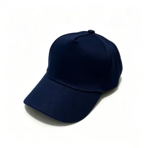 Navy blue cotton baseball cap, classic plain design, structured hard top, durable duck bill.