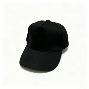 Close-up detail shot of the classic black cotton baseball cap, showing fine fabric texture.