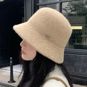 Cómodo sombrero de pescador de mezcla de lana para mujer, gorro de invierno cálido detalle