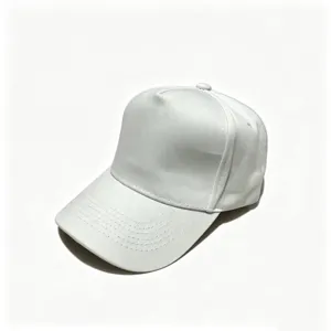 Detail view of the plain white baseball cap, showing solid cotton fabric and curved brim.