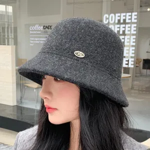 Sombrero de pescador de mezcla de lana gris oscuro para mujer, otoño invierno cálido y elegante.