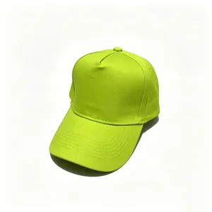 Lime green solid cotton baseball cap detail, casual unisex sun hat with curved brim.