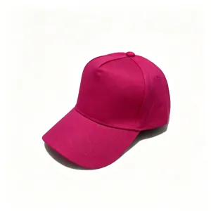 Hot pink cotton baseball cap detail, casual solid color sun hat view, unisex plain hat.