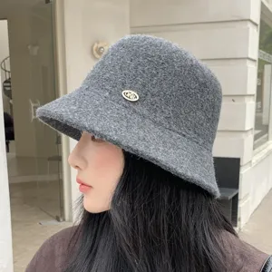 Sombrero de pescador clásico de mezcla de lana gris para mujer, accesorio de invierno.