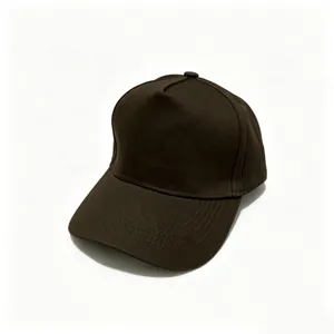 Detailed view of the dark brown cotton blank baseball cap, solid hard top design.