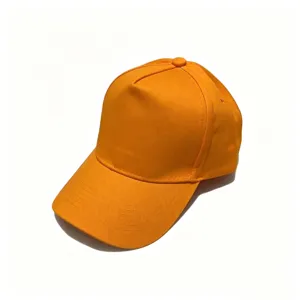 Orange plain cotton baseball cap, minimalist hard top sun hat for daily wear and outdoor.