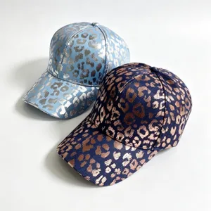 Fashion Western Denim Cotton Baseball Cap Gold Foiled Leopard Print Curved Brim Hard Top Sunshade Adjustable Hat For Unisex