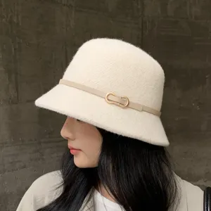 Franse vintage wollen vilt emmerhoed voor vrouwen, elegante hoed met metalen gesp riem.