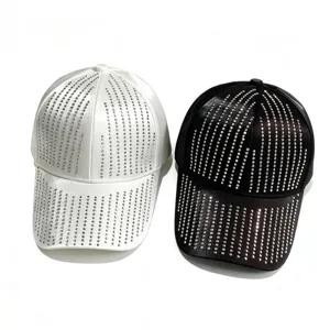 Satin rhinestone baseball cap stylish outdoor sun shading hat sparkle crystal women cap