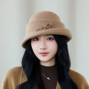 Women wool felt bucket hat winter warm fashion floral bucket hat stylish outdoor daily wear