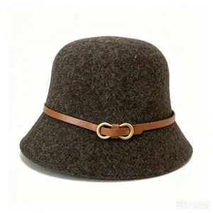 Franse vintage wol bucket hat voor vrouwen winter metalen gesp riem stijlvolle hoed
