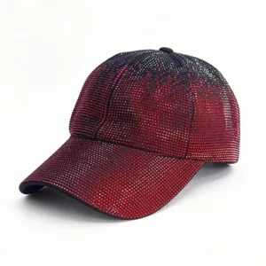 Gradient rhinestone baseball cap for women, sparkling crystal bling curved brim hat.