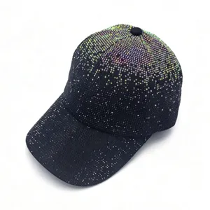 Gradient rhinestone baseball cap, luxury crystal bling bling hat for women and fashion daily wear.