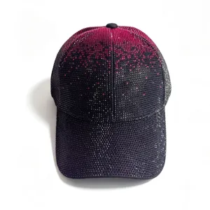 Gradient rhinestone baseball cap, sparkling crystal design, stylish streetwear fashion hat.