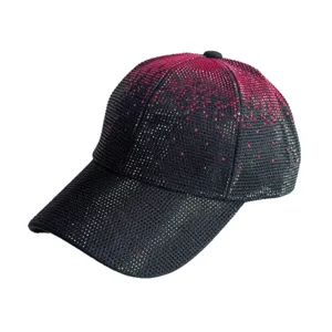 Sparkling rhinestone gradient baseball cap, stylish crystal bling hat for outdoor wear main view.