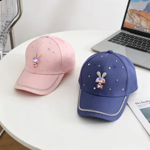 Kinderen strass konijn honkbalpet schattig roze blauw buiten zonbescherming petje