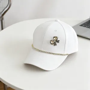 White children baseball cap with rhinestone bow and chain detail casual sun hat detail
