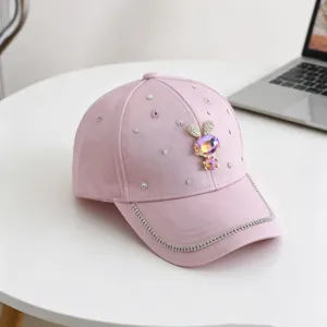 Roze strass konijn honkbalpet voor meisjes, schattige sprankelende zonnehoed voor buiten.