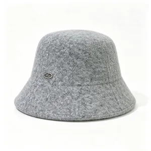 Clásico sombrero de cubo de mezcla de lana gris para mujer, cálido otoño invierno.