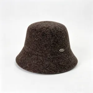 Gorro de pescador de mezcla de lana marrón para mujer, otoño invierno moda cálida minimalista.
