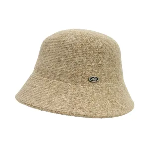 Sombrero de cubo minimalista de mezcla de lana para mujer invierno cálido beige casual.