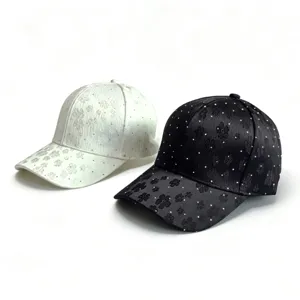 Women rhinestone baseball cap floral embroidered fashion casual sun hat close-up details