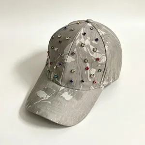 Grijs strass honkbalpet stijlvolle gebogen rand zonnehoed casual mode outdoor unisex