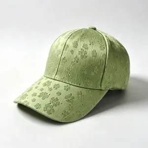 Green embroidered floral baseball cap with sparkling rhinestones, stylish casual sun hat.