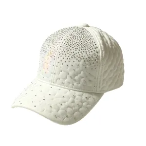 Casquette de baseball matelassée blanche avec strass scintillants, chapeau chaud style
