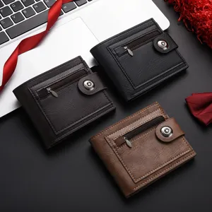 Portafoglio corto da uomo in pelle PU con tasca portamonete con zip e scomparti per carte.