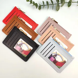 Women slim card holder zipper coin purse portable multi-color card case compact wallet pocket