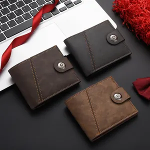 Portafoglio Corto Retro Pelle PU Uomo Minimalista Pieghevole Con Scomparti E Chiusura A Bottone