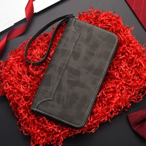 Portafoglio lungo uomo con cerniera borsa pochette telefono affari con cinturino polso.