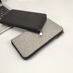Portafoglio lungo in tela con cerniera da uomo grande capacità pochette business